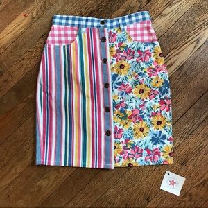 Vintage Deadstock 3/4 pencil skirt stripe flower